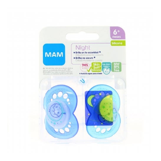 Mam Night Chupete Silicona +6m 2u Azul