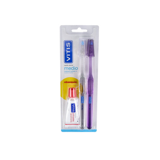 Vitis Medio Cepillo Dental 2uds + Pasta Anticaries 15ml