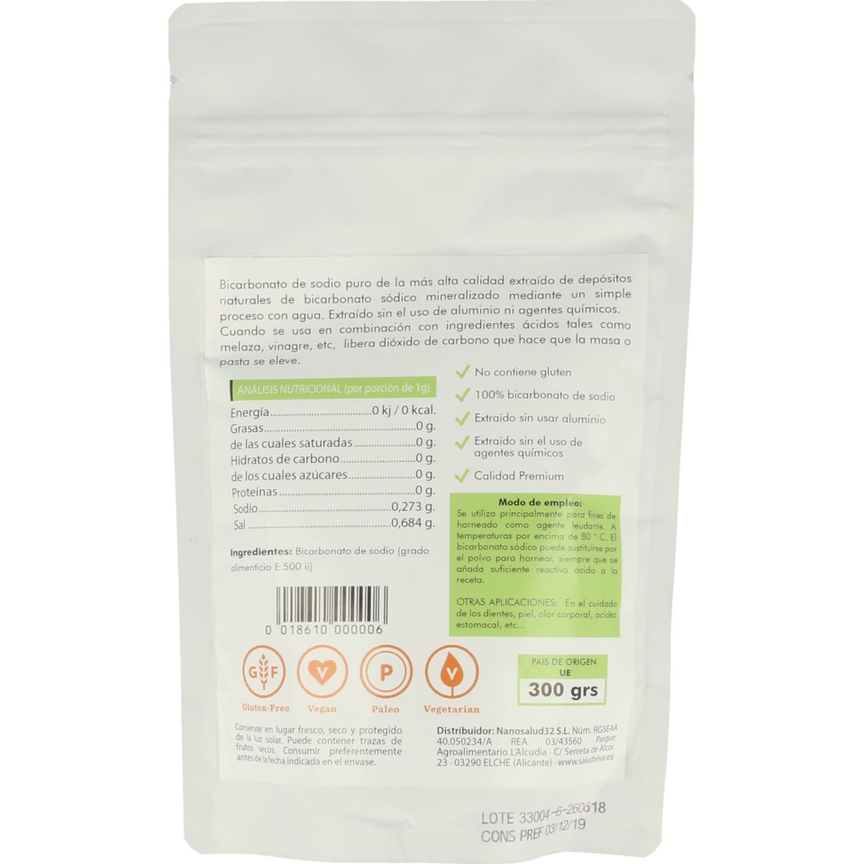 Salud Viva Bicarbonato de Sodio Premium 300g