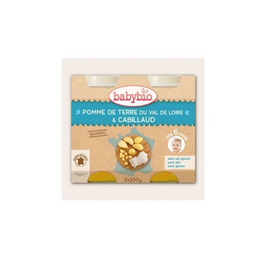 Babybio Menú de patatas y bacalao salvaje en 6 meses 2x200g