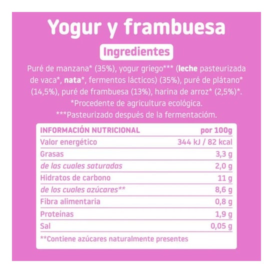 Smileat Pouch Ecológico de Yogur y Frambuesa 100g