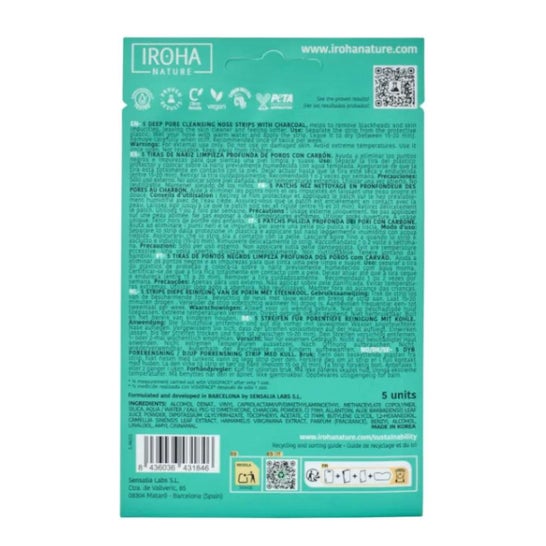 Iroha Nature Tiras Nariz Puntos Negros Detox Carbón 5uds