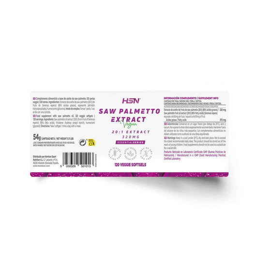 HSN Extracto de Saw Palmetto 20:1 320mg 120 perlas vegetales