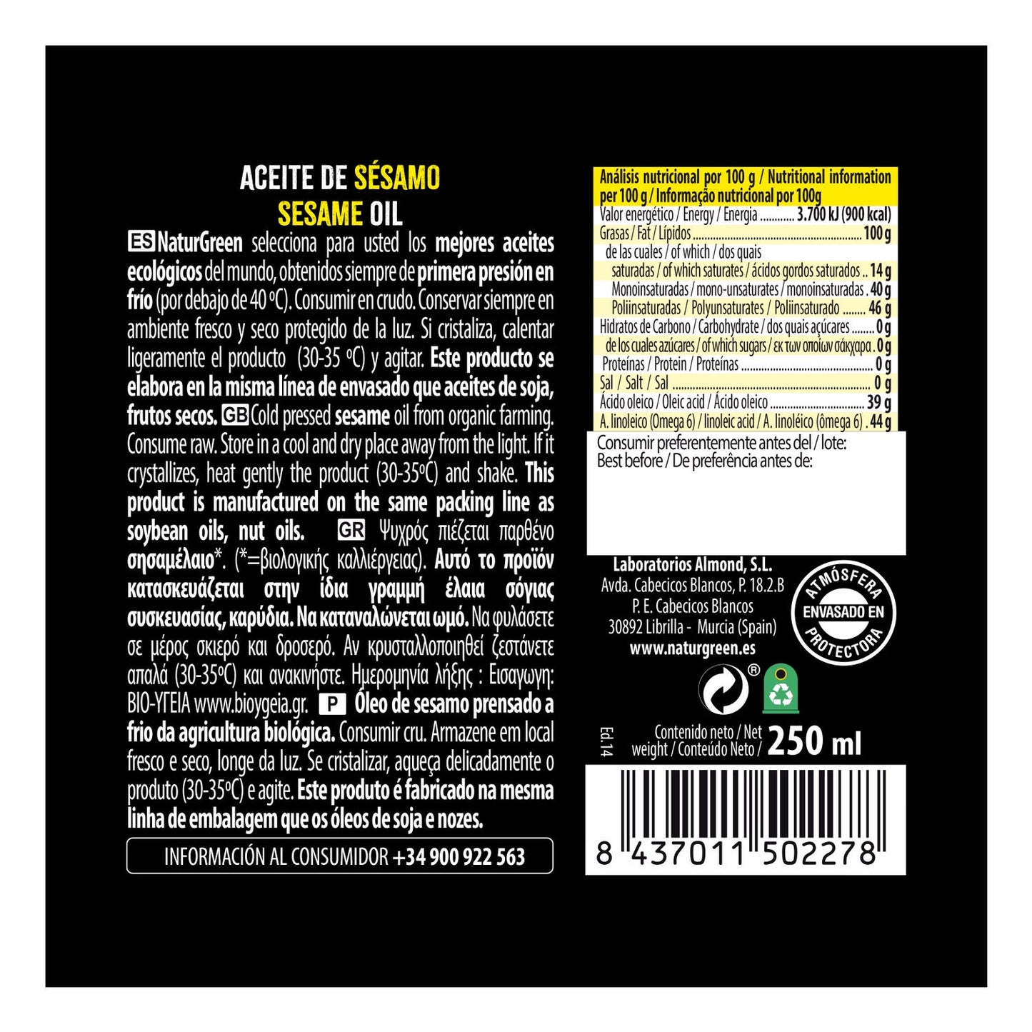 Naturgreen Aceite Ecológico De Sésamo 250ml