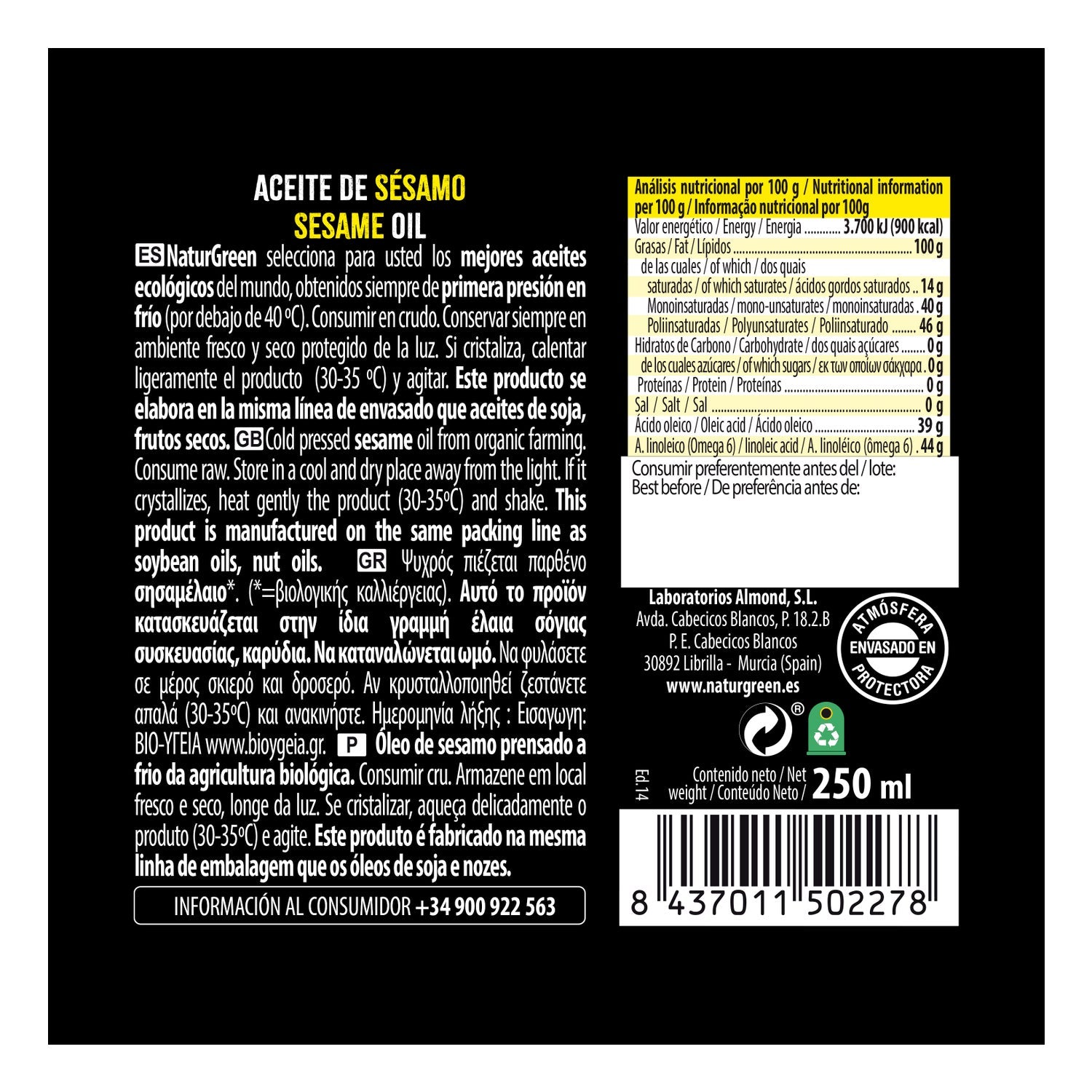 Naturgreen Aceite Ecológico De Sésamo 250ml