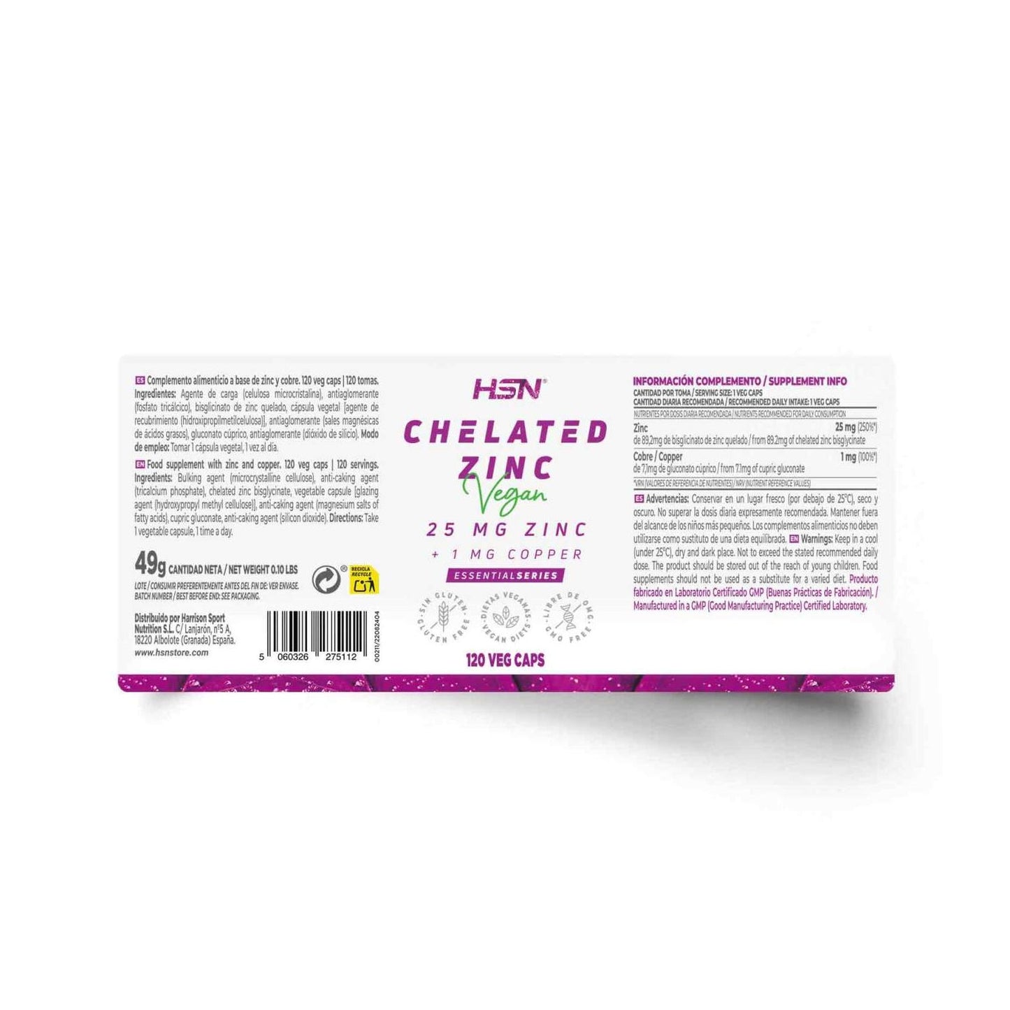 HSN Bisglicinato de Zinc 25mg Zinc 120vcaps