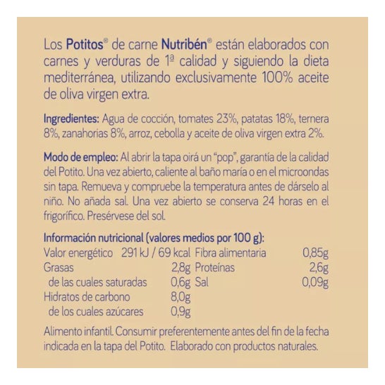 Nutriben Potito Ternera con Patatas y Zanahorias 235g