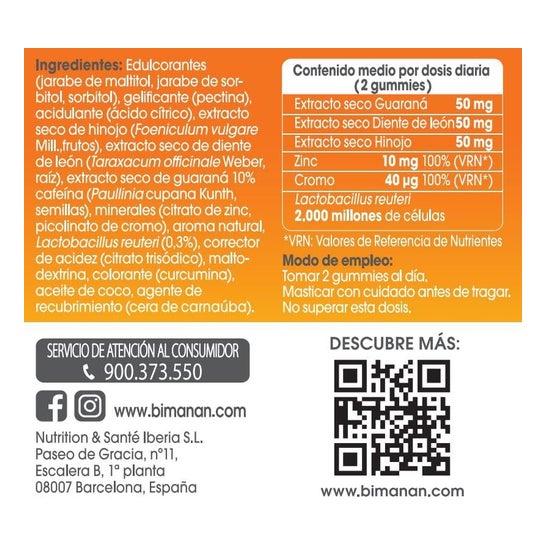 biManán Gummies Quema Grasas Guaraná 60uds