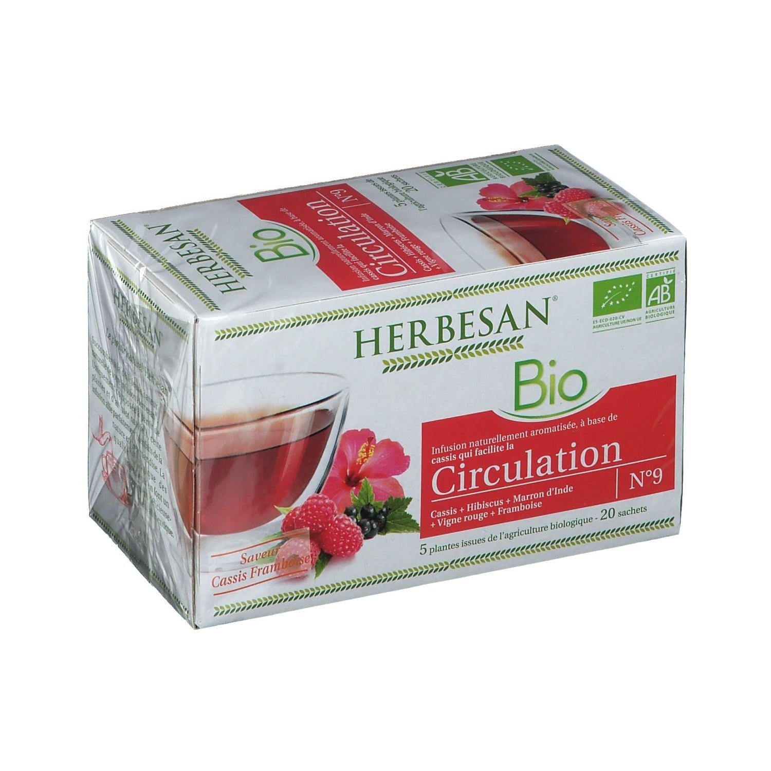 Infusión de hierbas Hibiscus Grosella Negra Eliminación de la Circulación Orgánica 20 sobres