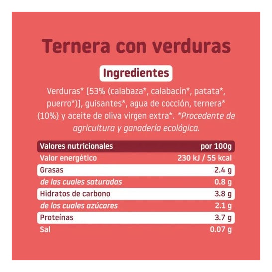 Smileat Tarrito Ecológico de Ternera con Verduras 230g