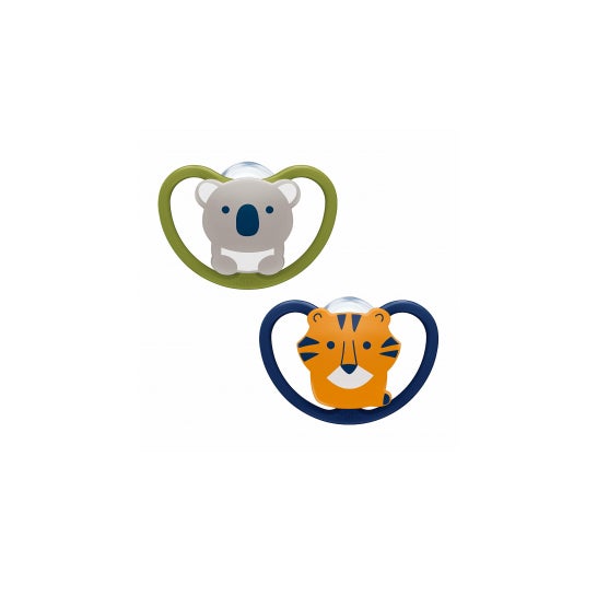 Nuk Space Koala Tigre Chupete Silicona 0-6 M 2 uds