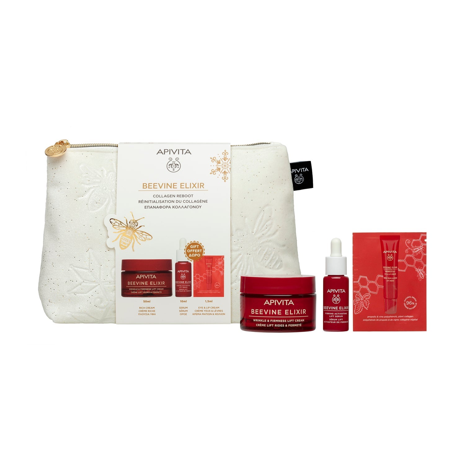 Apivita Pack Beevine Elixir crema Lift y Firmeza textura rica + Sérum 10 ml + contorno de ojos 1,5ml