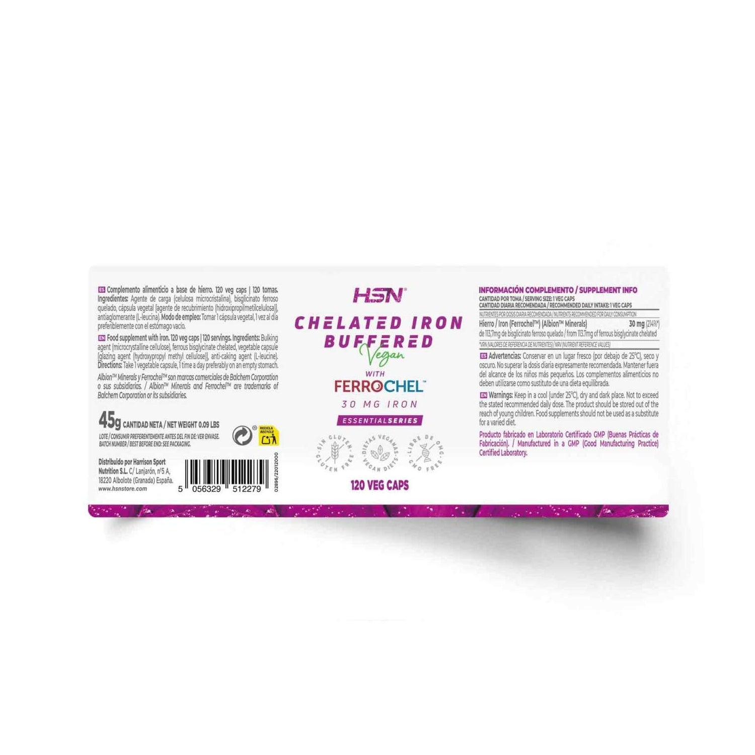 HSN Bisglicinato de Hierro Ferrochel™️ 30mg Hierro 120vcaps