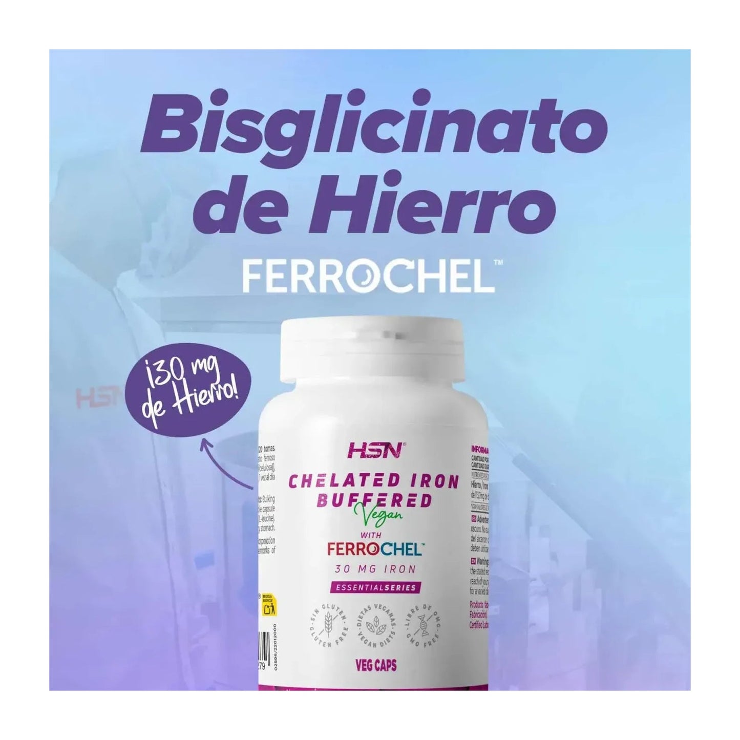 HSN Bisglicinato de Hierro Ferrochel™️ 30mg Hierro 120vcaps