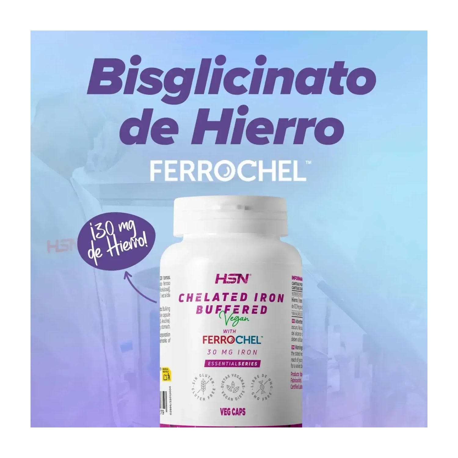HSN Bisglicinato de Hierro Ferrochel™️ 30mg Hierro 120vcaps