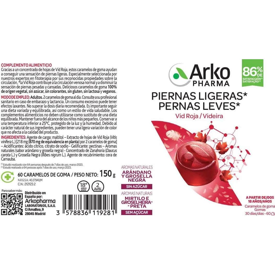 Arkopharma Arkogummies Piernas Ligeras Vid Roja 60uds