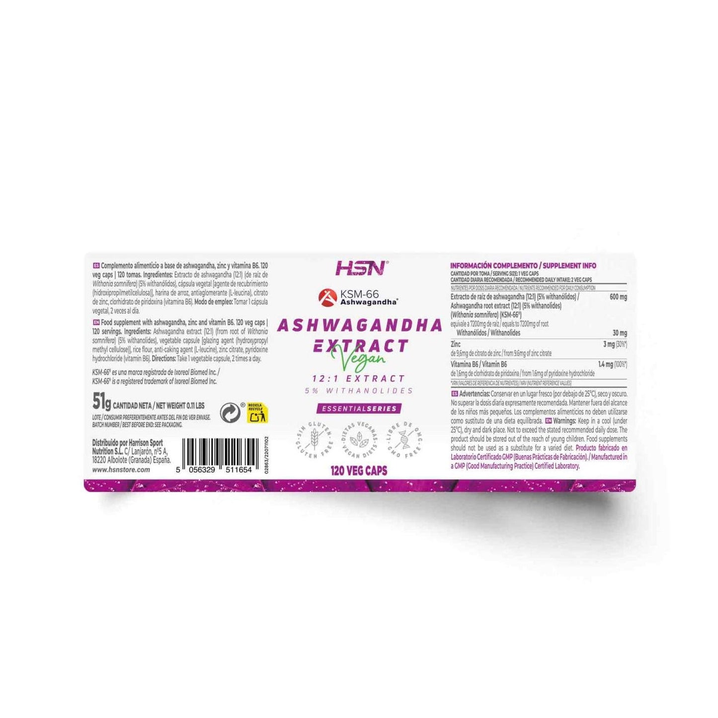 HSN Extracto de Ashwagandha KSM-66® 12:1 600mg 120vcaps