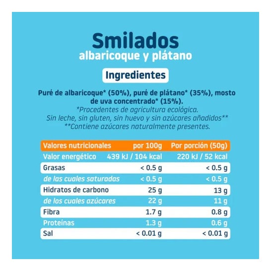 Smileat Smilado Flash Ecológico de Albaricoque y Plátano 50g