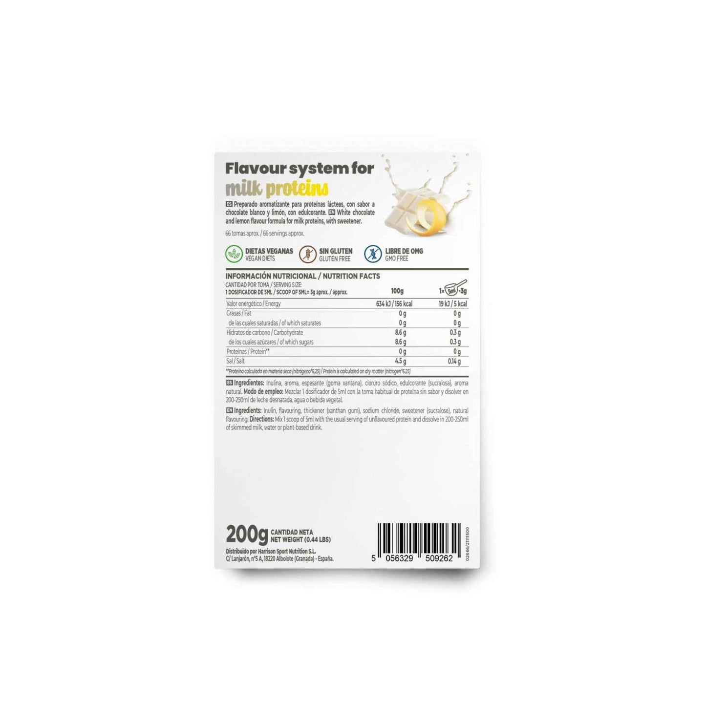 HSN Saborizante en Polvo para Proteínas Lácteas Chocolate Blanco y Limón 200g