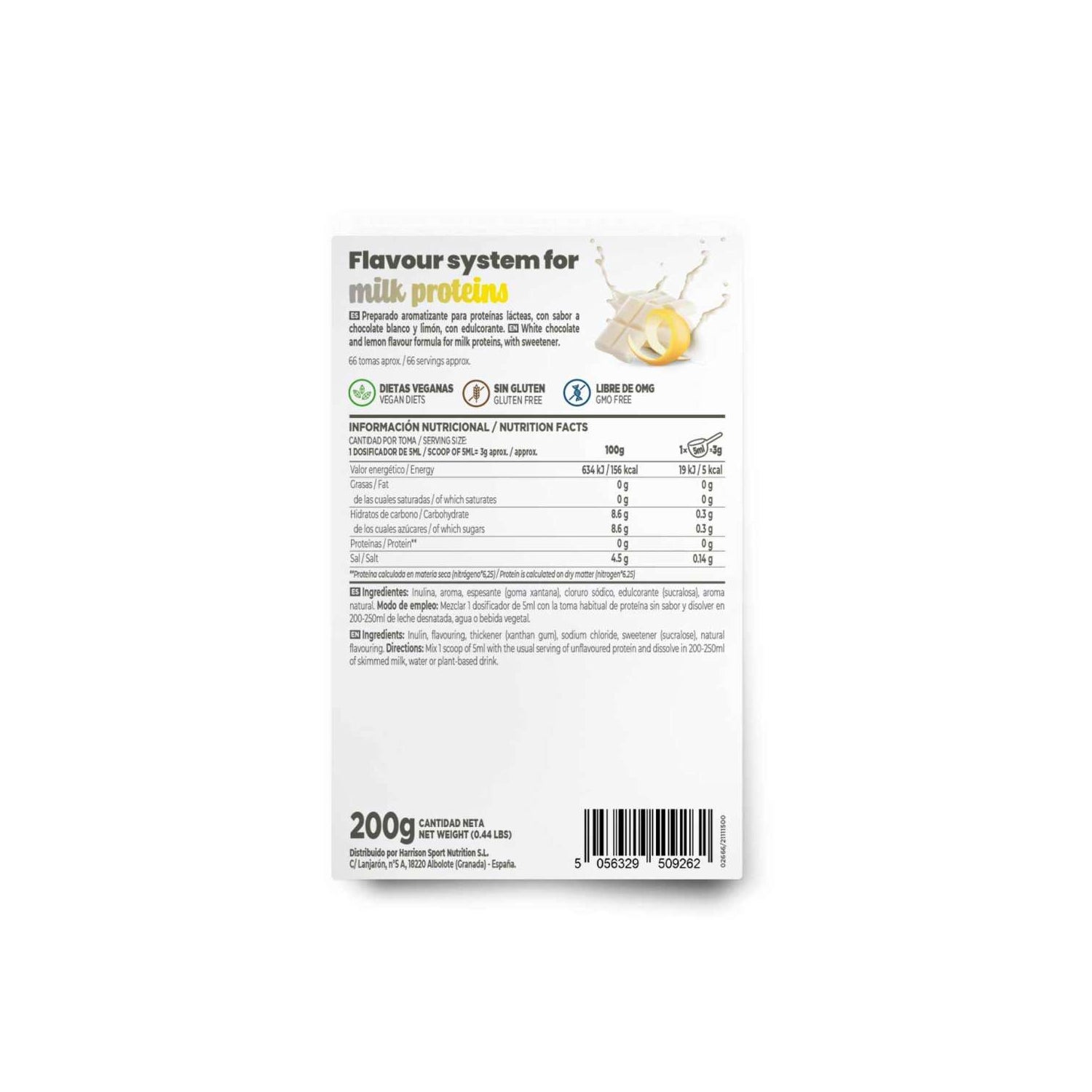 HSN Saborizante en Polvo para Proteínas Lácteas Chocolate Blanco y Limón 200g
