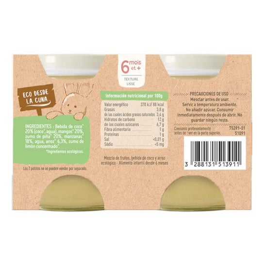 BabyBio Brassé Coco, Mangue, Ananas 2 x 130g