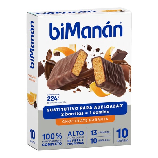 biManán Barritas Sustitutivas Sabor Chocolate y Naranja 10uds