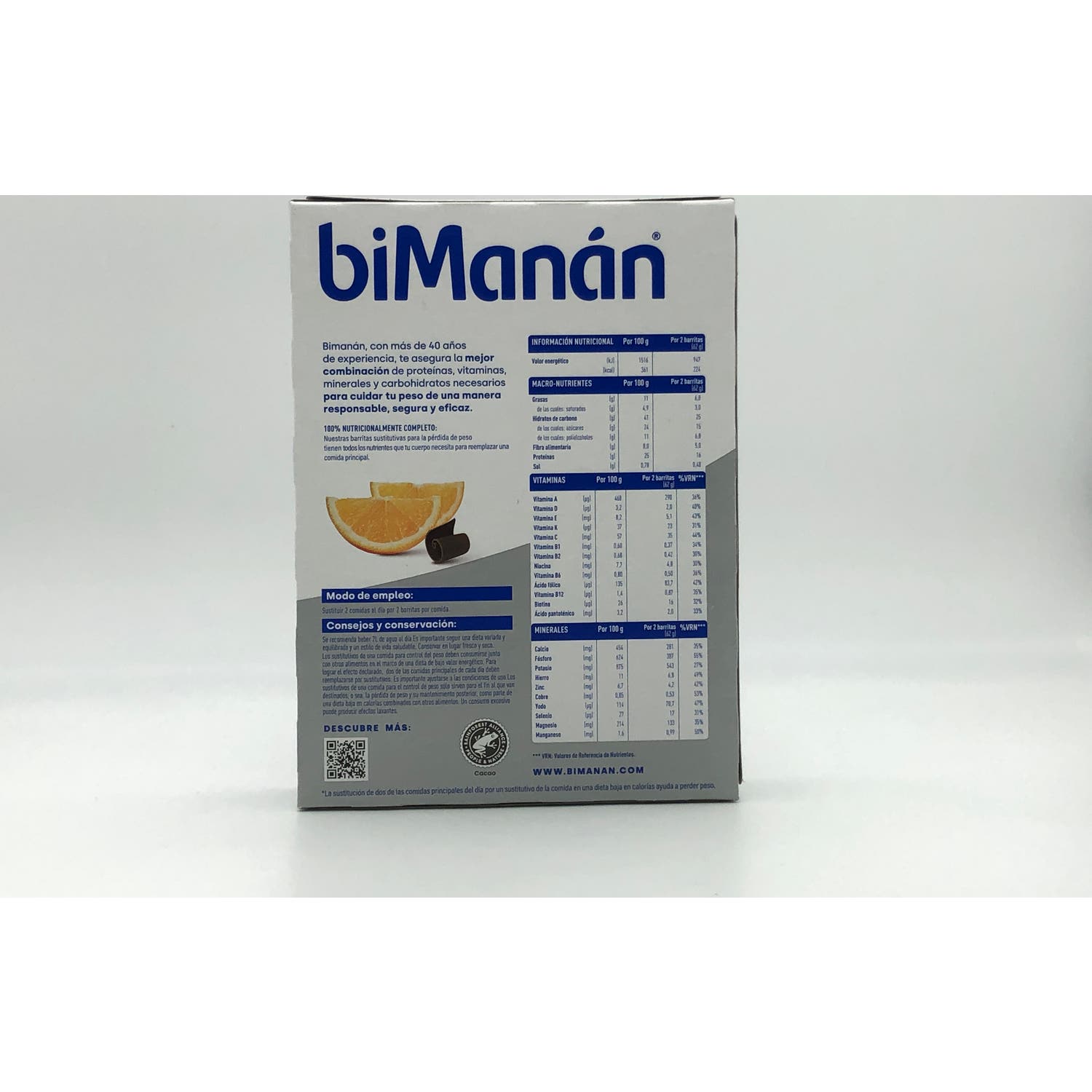biManán Barritas Sustitutivas Sabor Chocolate y Naranja 10uds