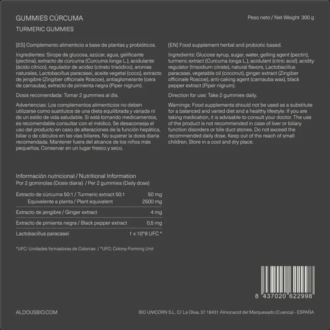 Aldous Bio Cúrcuma Jengibre Pimient Negr + Probiot 2500mg 120uds