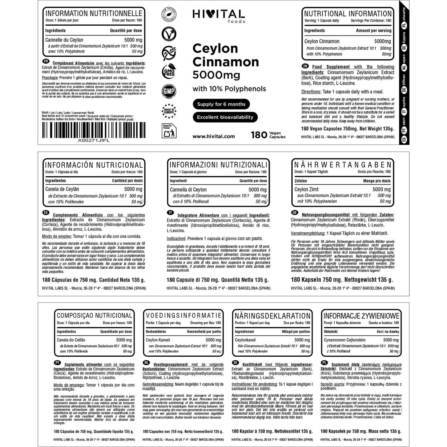 HIVITAL Canela de Ceylán 5000 mg 180 cáps