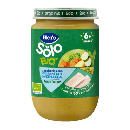 Hero Solo Bio Zanahorias con Guisantes y Merluza +6M 190 g