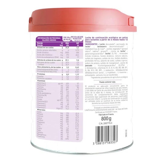 BabyBio Óptima 2 Leche de Continuación 800g