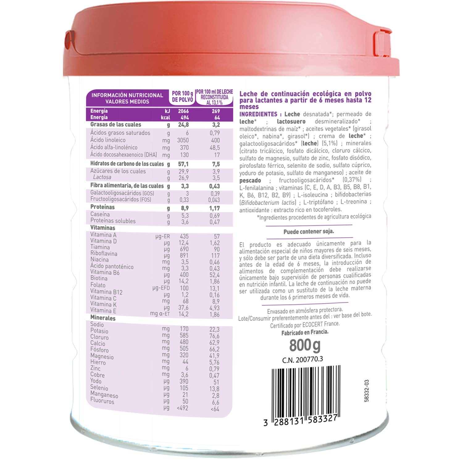 BabyBio Óptima 2 Leche de Continuación 800g