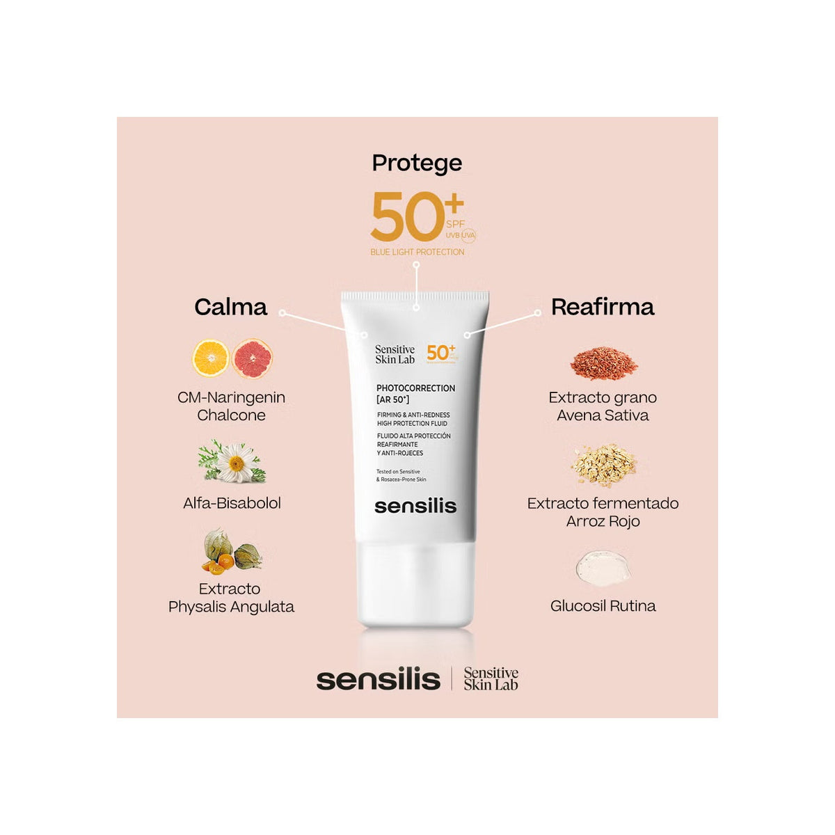 Sensilis Photocorrection [AR 50+] Fluido Reafirmante Anti-Rojeces SPF50+ 2x40 ml