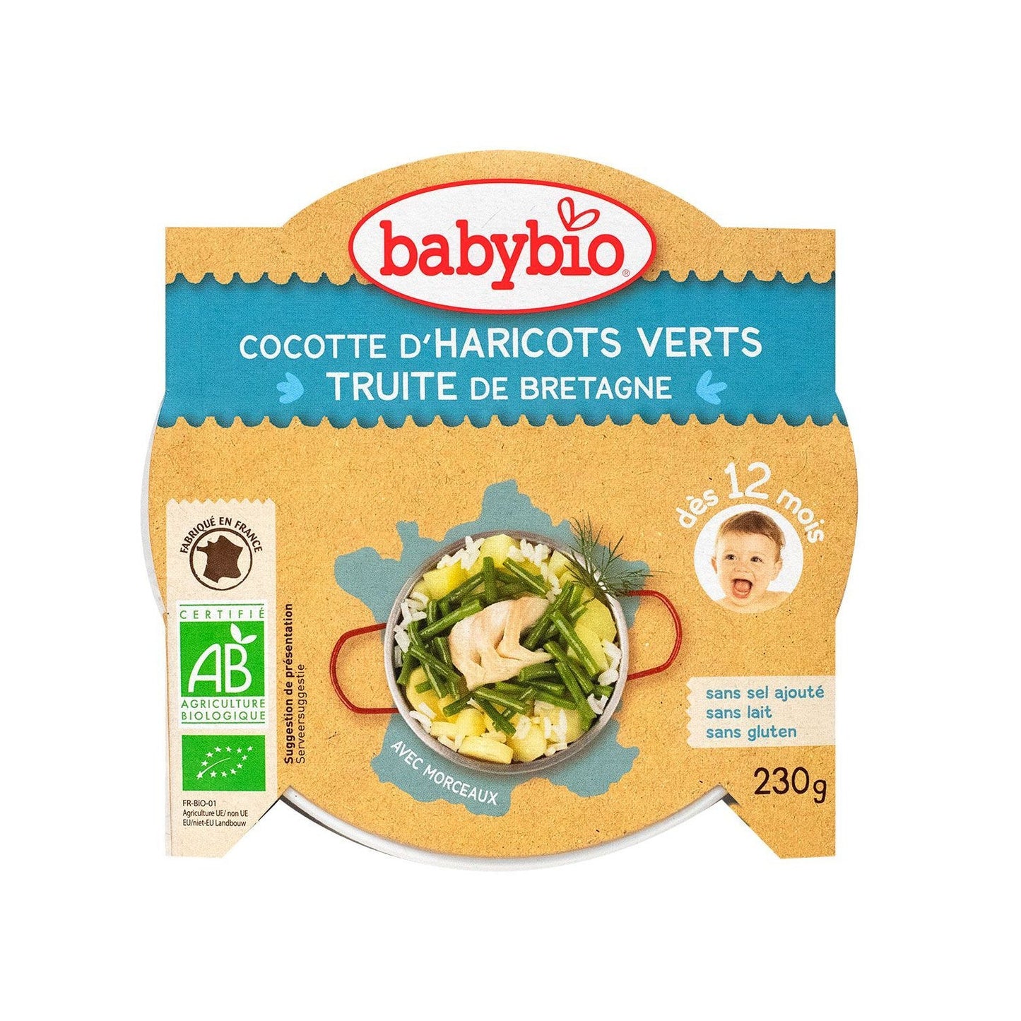 Babybio Mon P'tit Plat Cocotte de judías verdes del Valle del Loira y trucha 230g