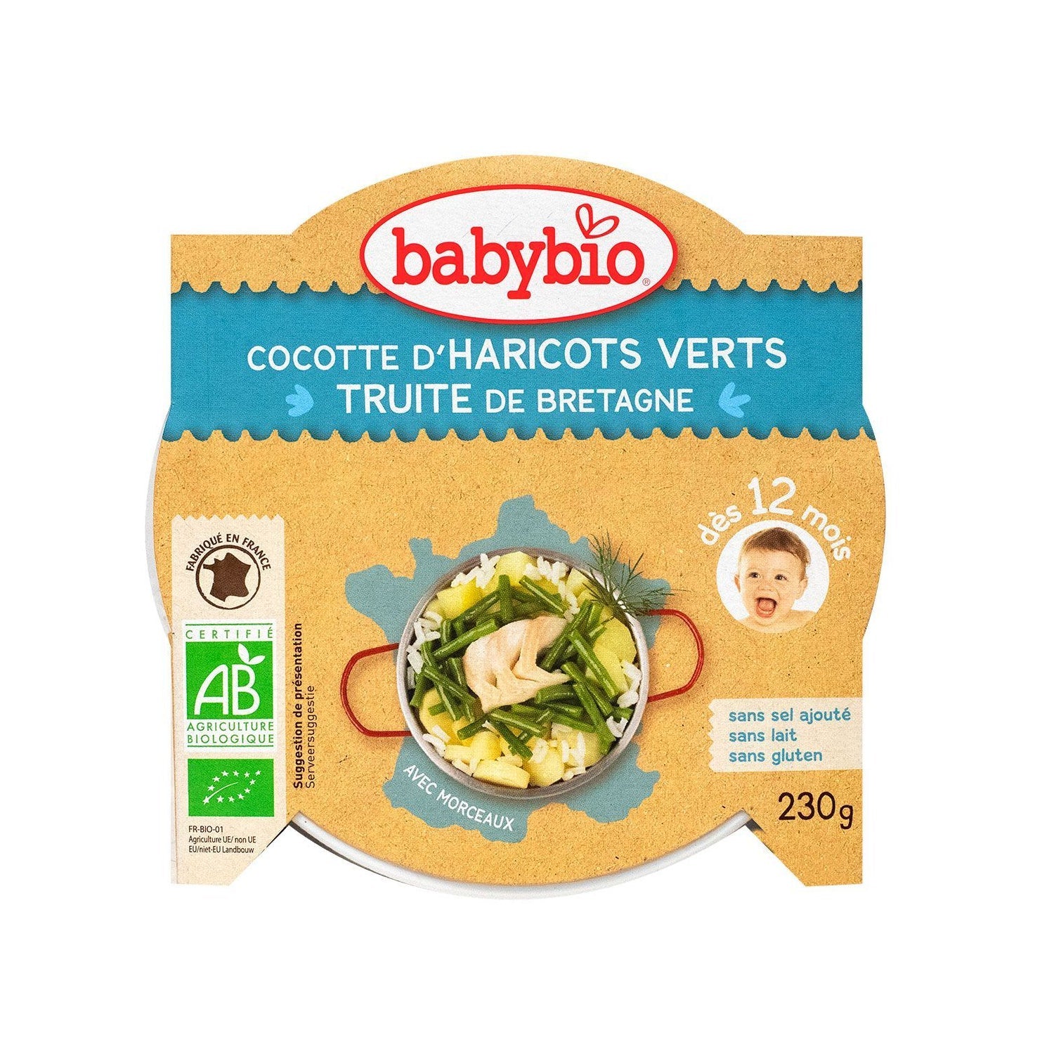 Babybio Mon P'tit Plat Cocotte de judías verdes del Valle del Loira y trucha 230g