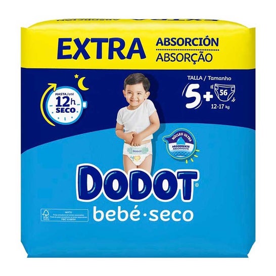 Dodot Pañales Bebé Seco Extra Talla 5+ 12-17kg 56uds