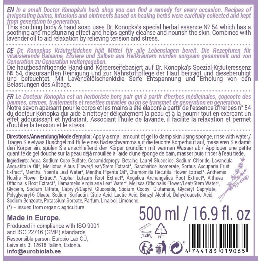 Dr Konopka'S Jabón Para Cuerpo y Manos Suavizante 500ml