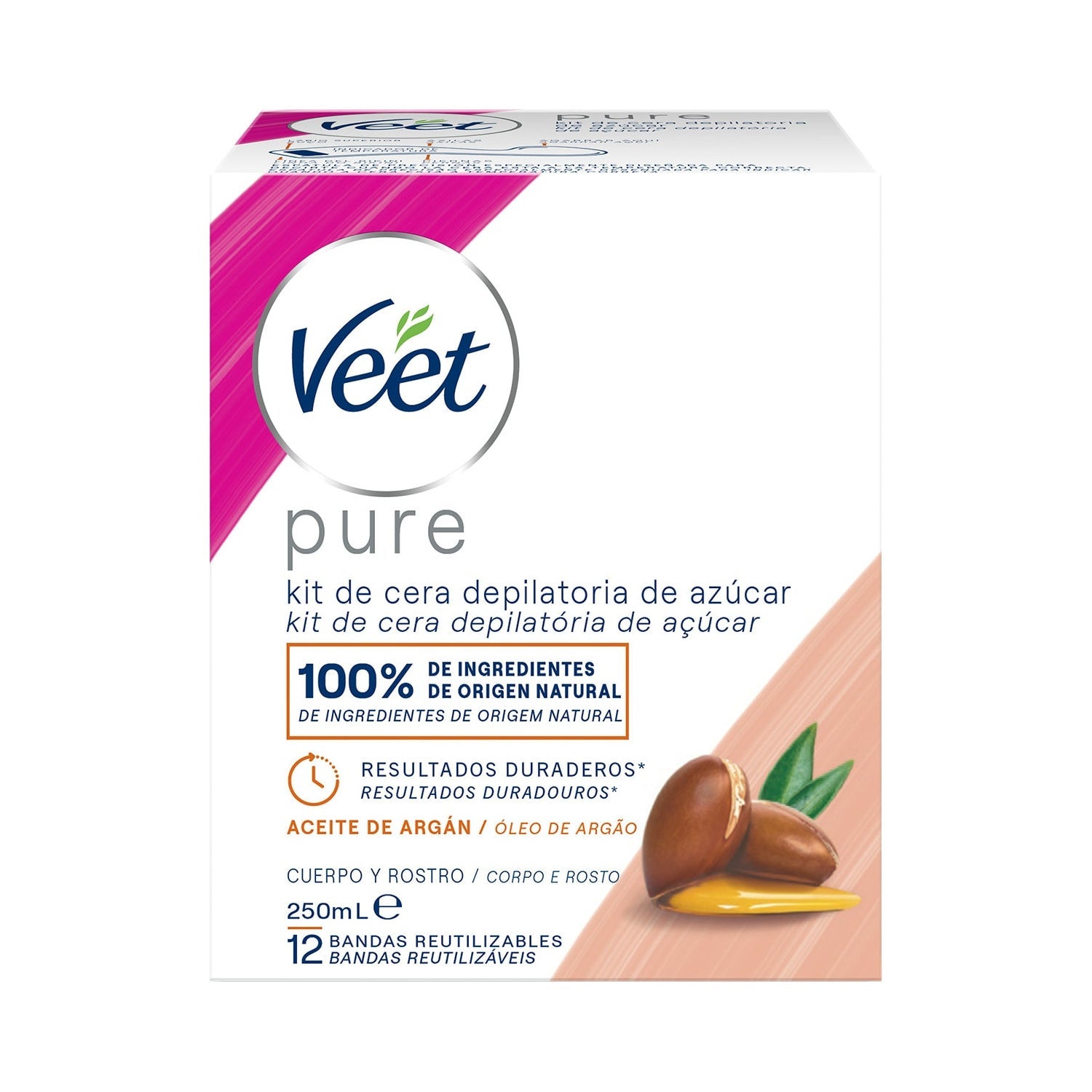 Veet Pure Kit Cera Depilatoria de Azúcar Cuerpo y Rostro