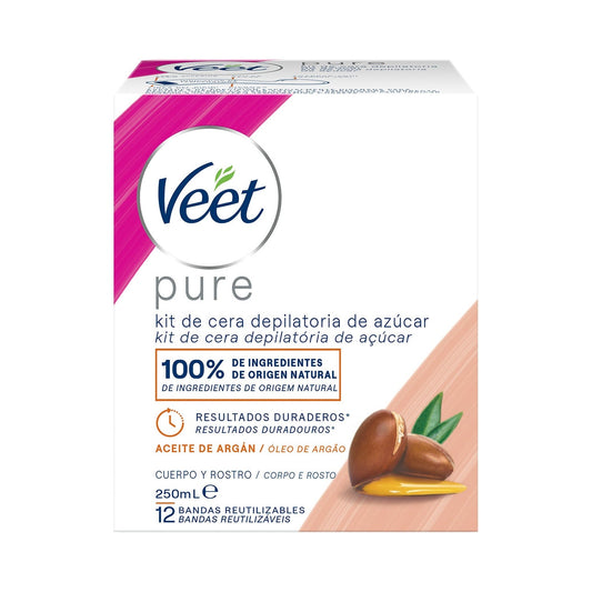 Veet Pure Kit Cera Depilatoria de Azúcar Cuerpo y Rostro