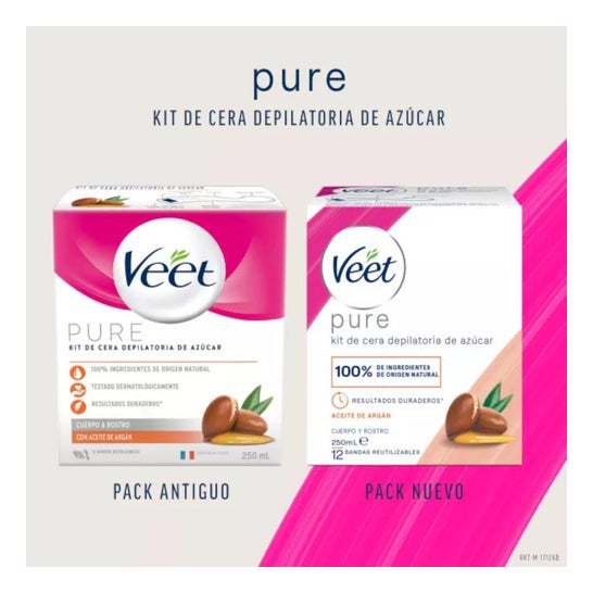 Veet Pure Kit Cera Depilatoria de Azúcar Cuerpo y Rostro