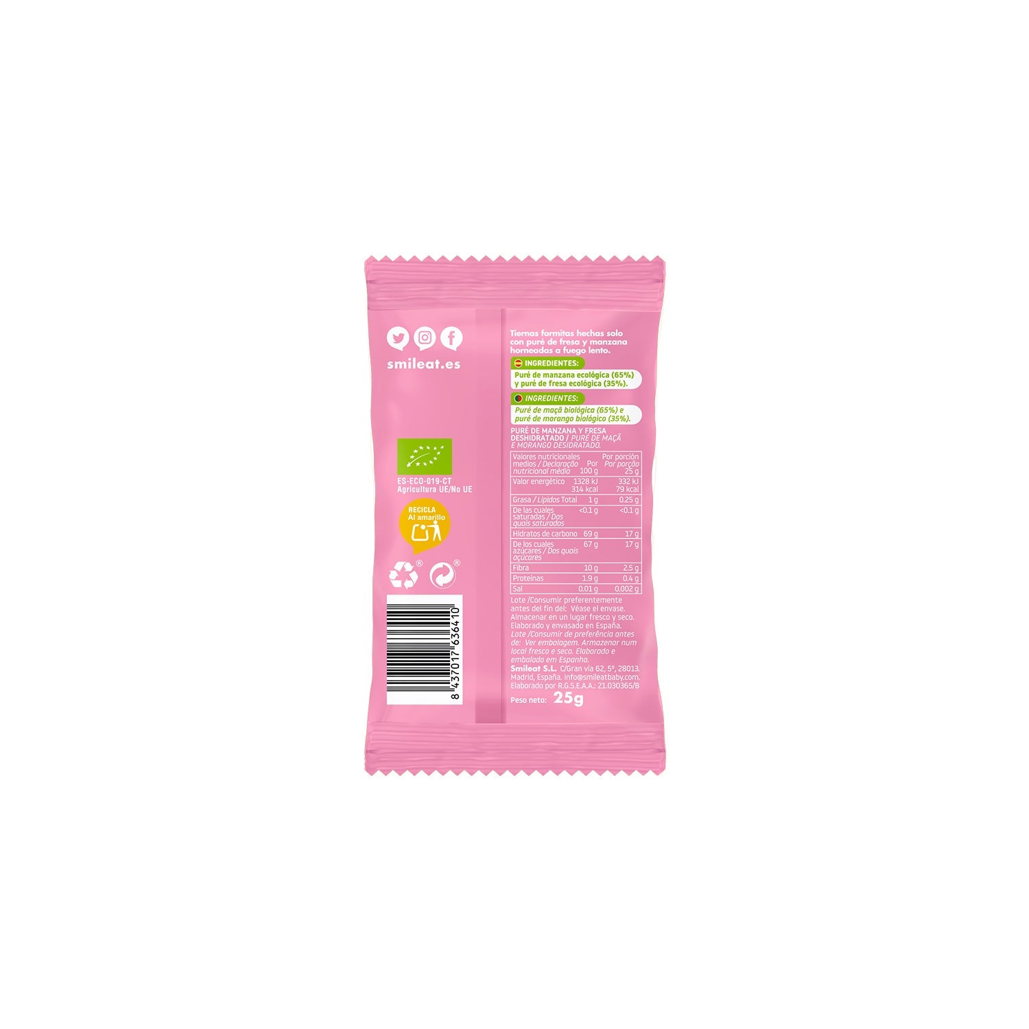 Smileat Triboo Snack Ecológico de Fresa y Manzana 25g