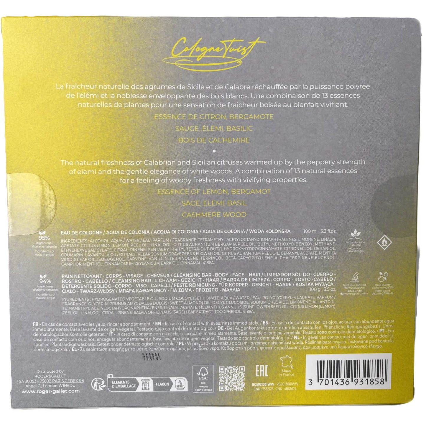 Roger & Gallet Cofre Agua de Colonia Twist 100ml + Jabón Limpiador 3en1 100gr