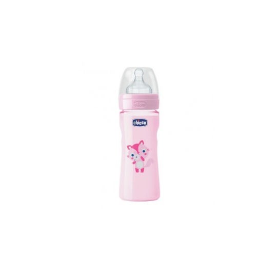 Chicco Biberón Silicona Flujo Medio Rosa gato 2 M+ 250 ml
