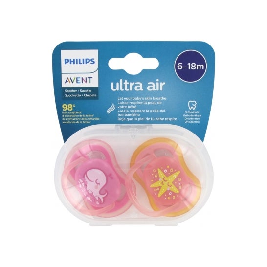 Avent Pack Chupetes Ultra Air Ballena y Estrella Rosa 6-18 M 2 uds
