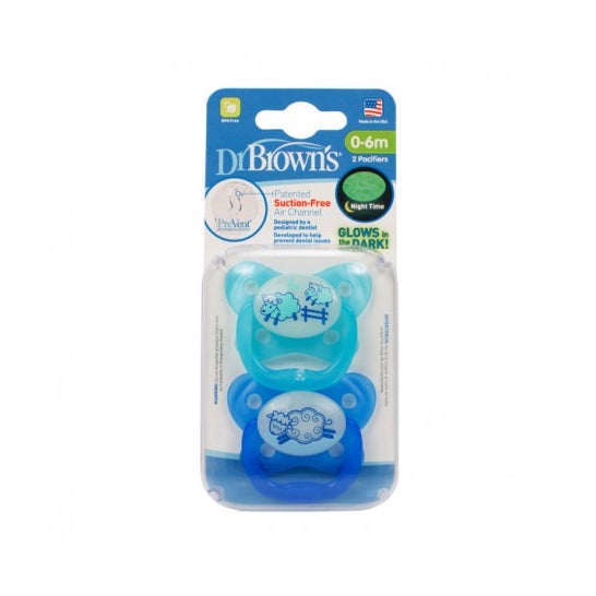 Dr Brown's Chupete Silicona Nocturno 0 a 6 Meses Azul 2uds