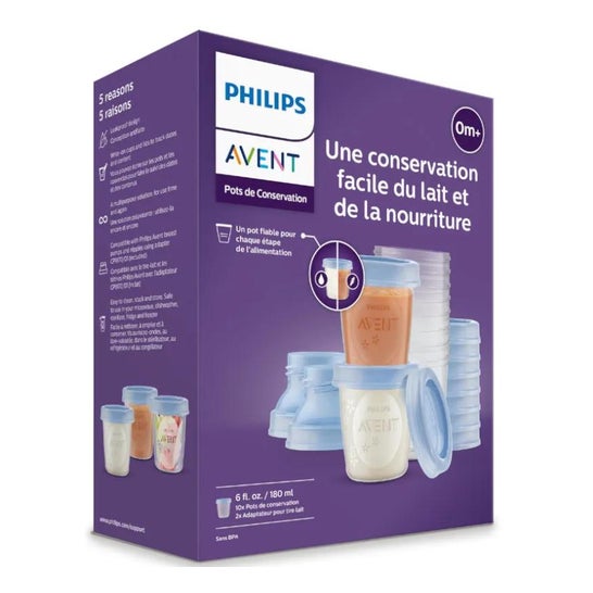 Avent Vasos de Almacenamiento con Tapa 10x180ml + Adaptadores 2uds