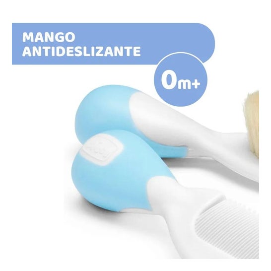 Chicco Pack Cepillo y Peine de Pelo Natural Azul 0m+
