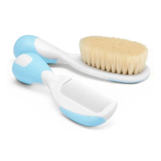 Chicco Pack Cepillo y Peine de Pelo Natural Azul 0m+