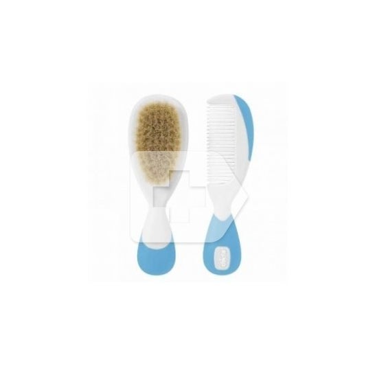 Chicco Pack Cepillo y Peine de Pelo Natural Azul 0m+