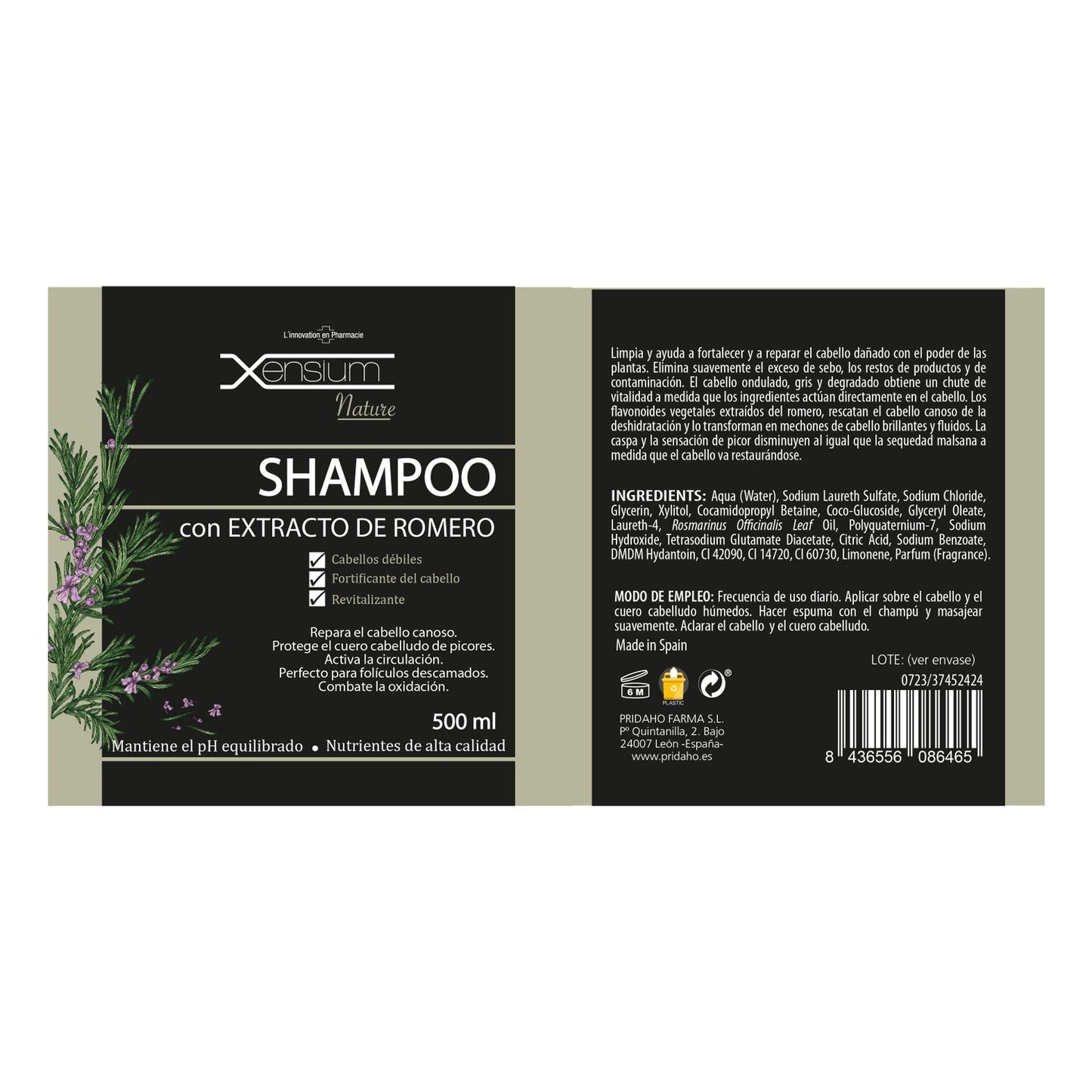 Xensium Nature Champú con Extracto de Romero 500ml